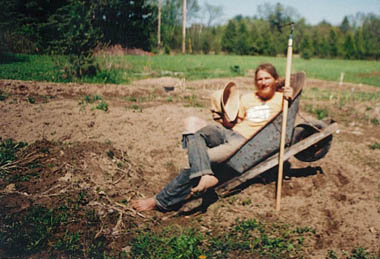 sleeping in the wheelbarrow