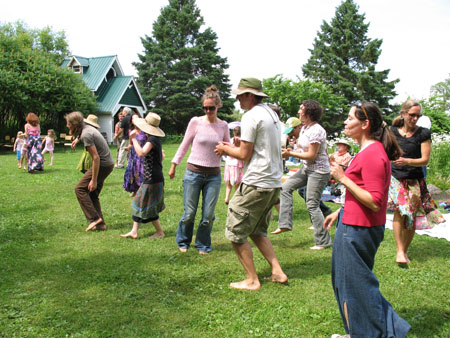 Dancing after a fabulous homegrown, vegetarian lunch