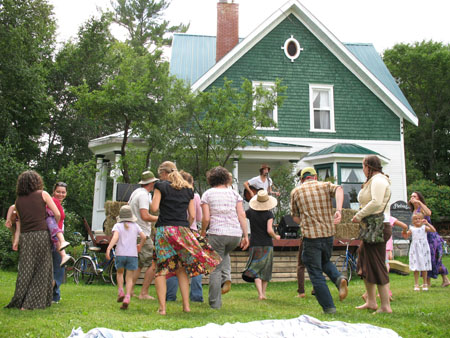 Dancing after a fabulous homegrown, vegetarian lunch