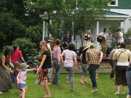 Dancing after a fabulous homegrown, vegetarian lunch