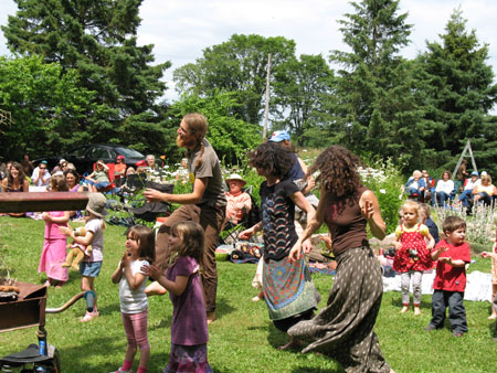 Dancing after a fabulous homegrown, vegetarian lunch