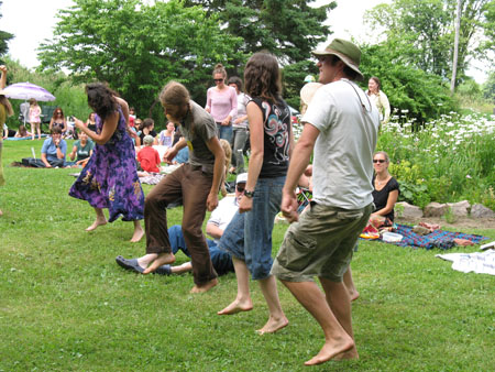 Dancing after a fabulous homegrown, vegetarian lunch