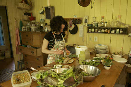 Sherry getting her great vegetarian food ready - Photo by Liz Lott